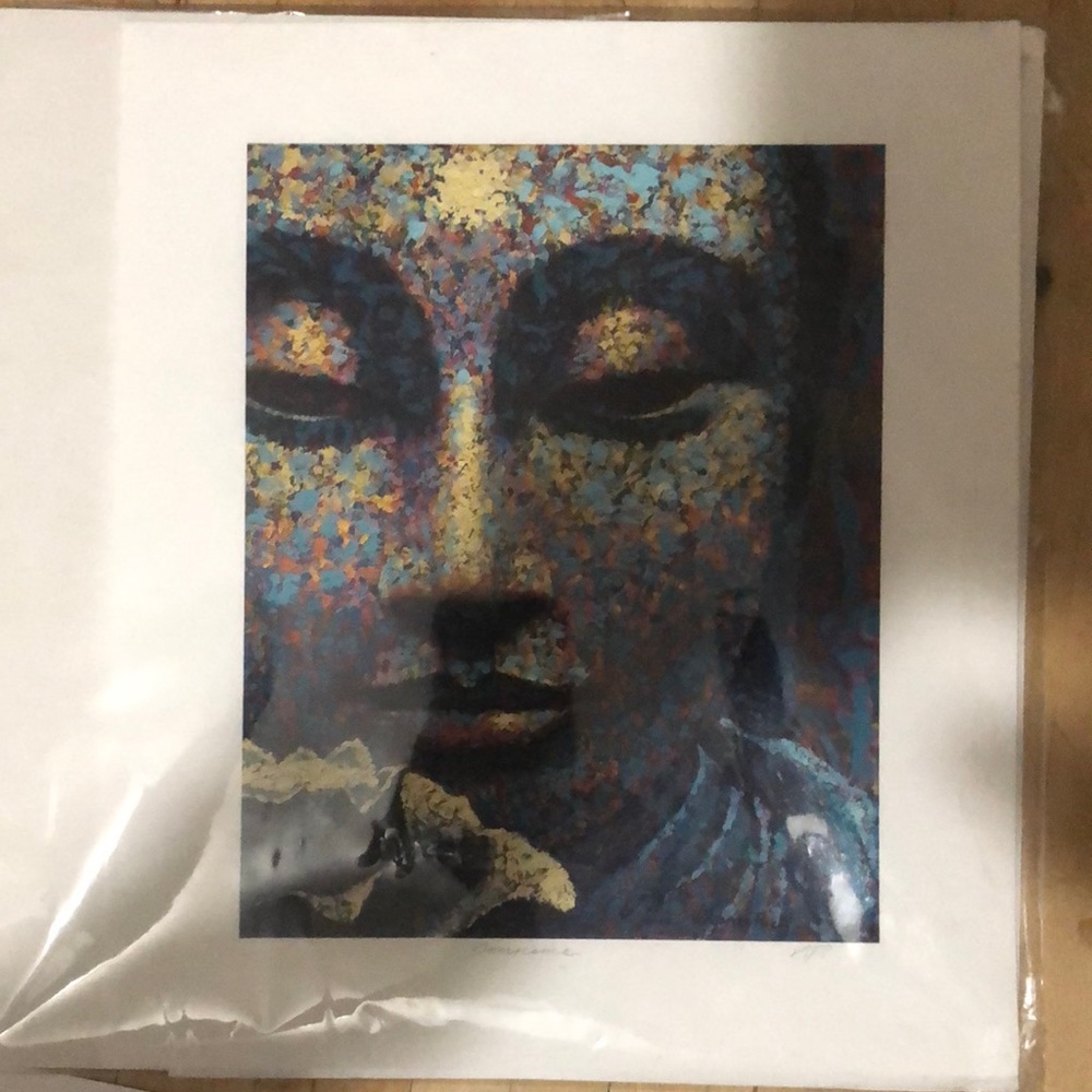 Faces of Buddha print.Virginia Peck artist